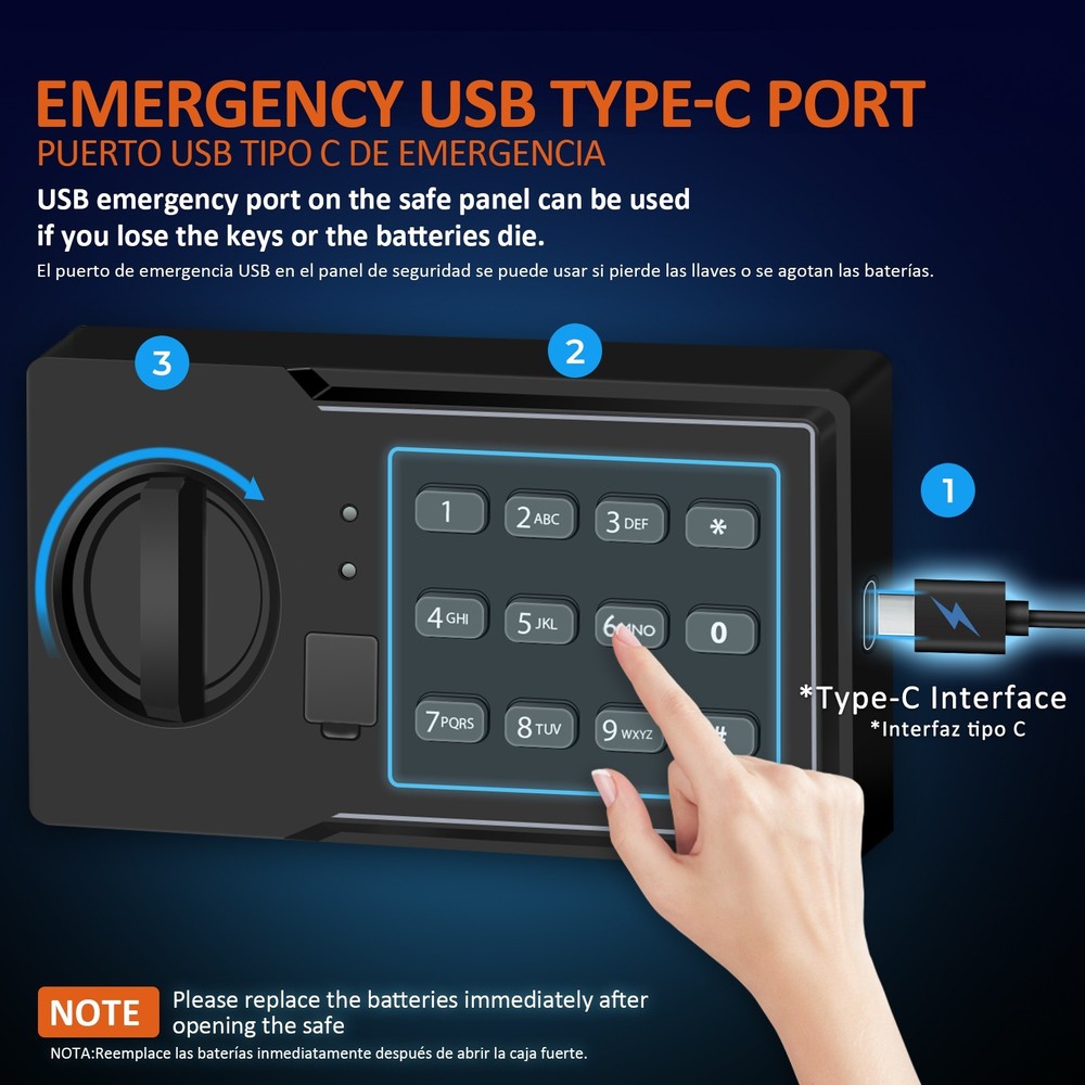 Digital Fireproof Safe Money Box Security Case Sensor Light Emergency Power Mute