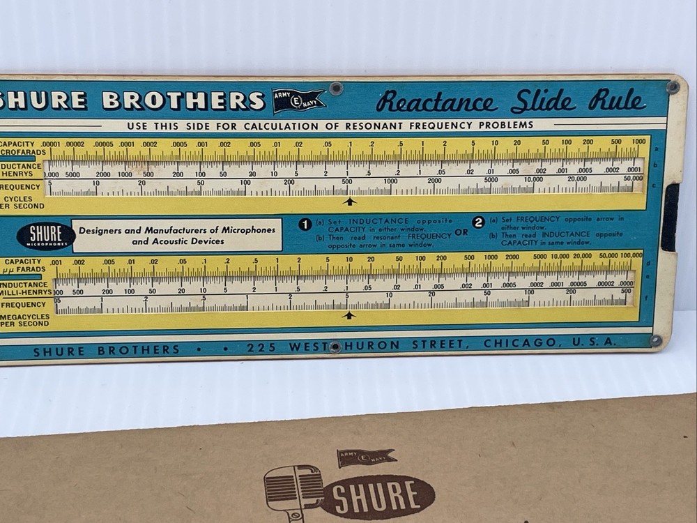 Shure Brothers Electric Reactance Slide Rule 1942￼￼ With Instructions