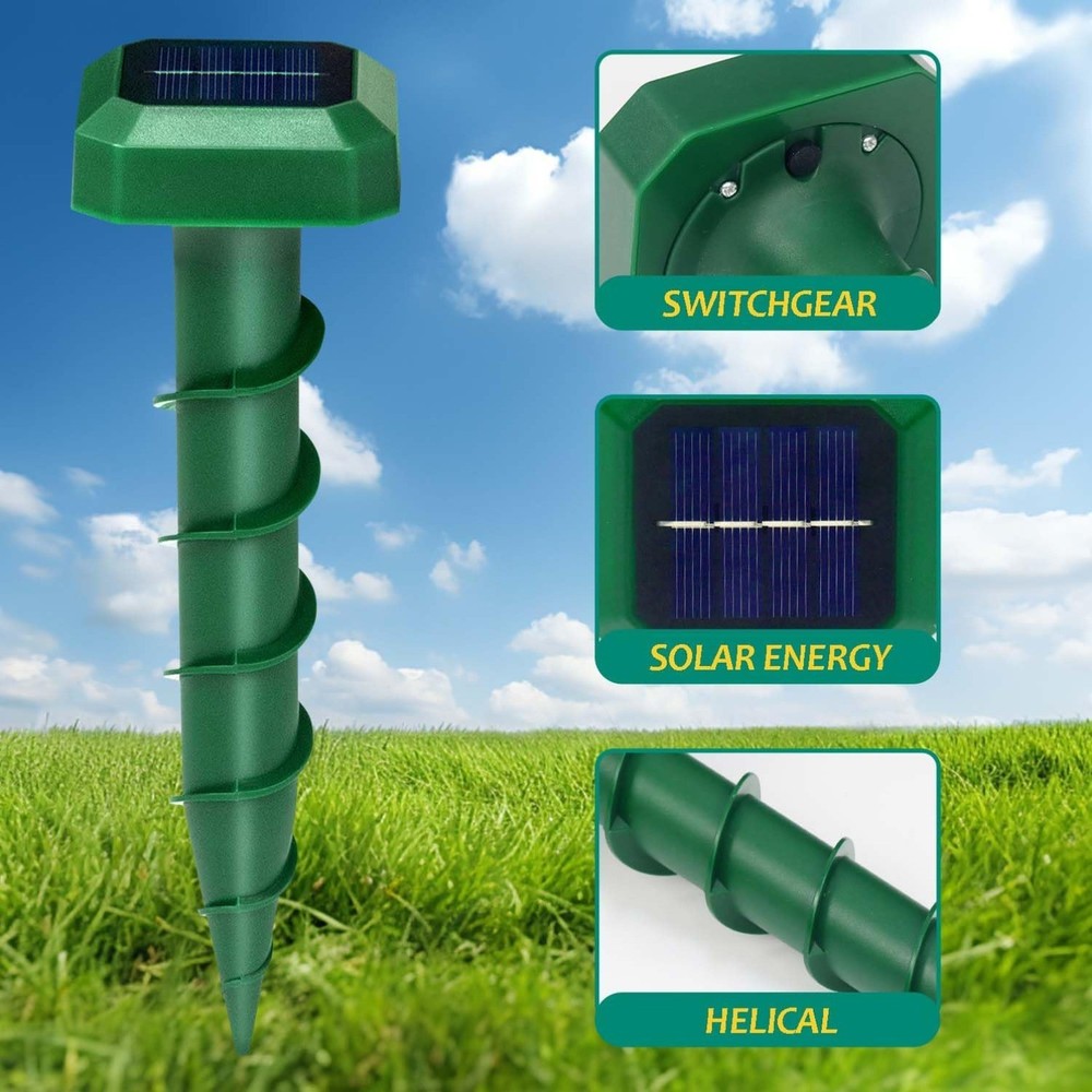 2 Pack Solar-Energy Mouse Repellent with Screw-Shape Stakes, Ultrasonic Mole