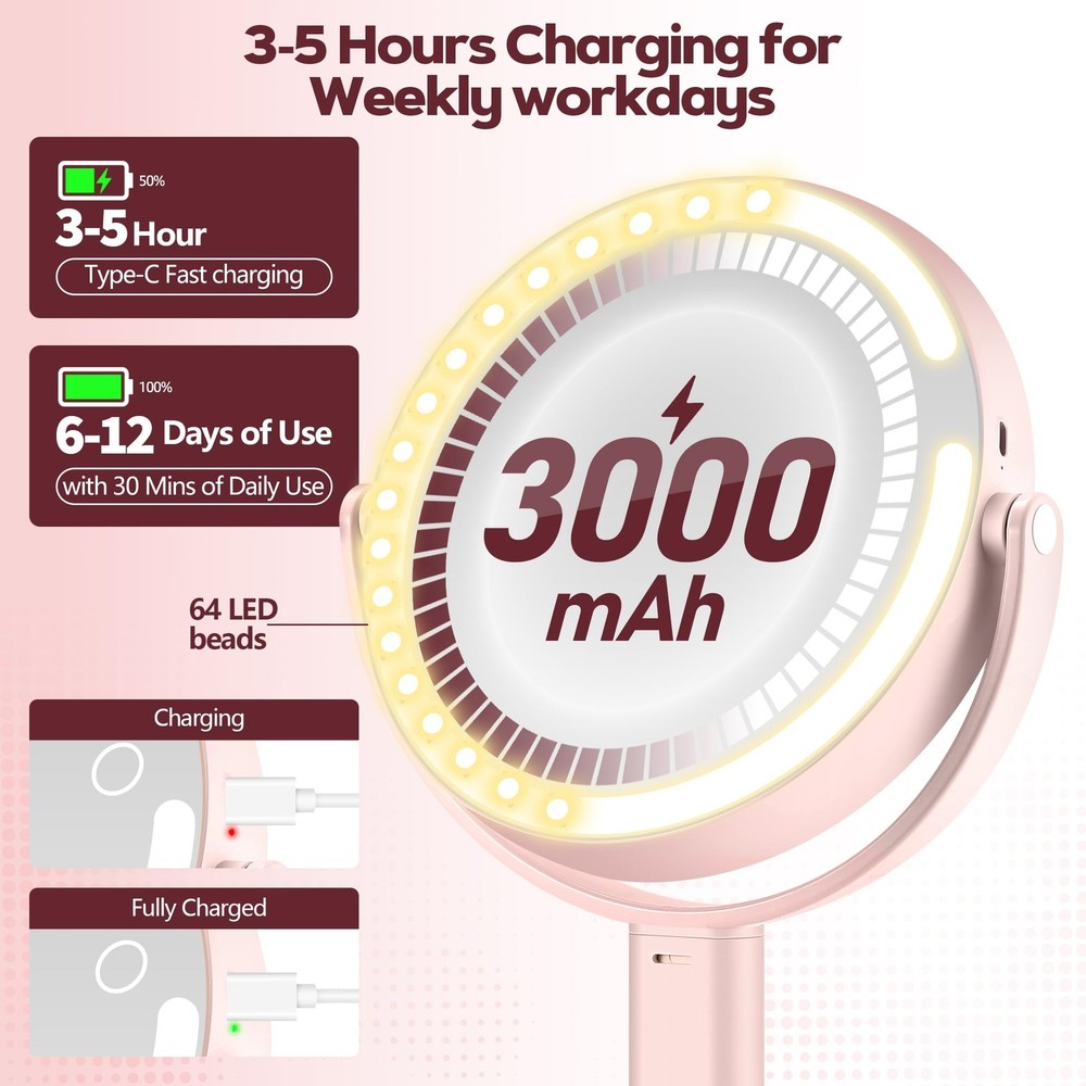 Makeup Mirror with Lights, 30X Magnifying, 64 LEDs - Adjustable Brightness