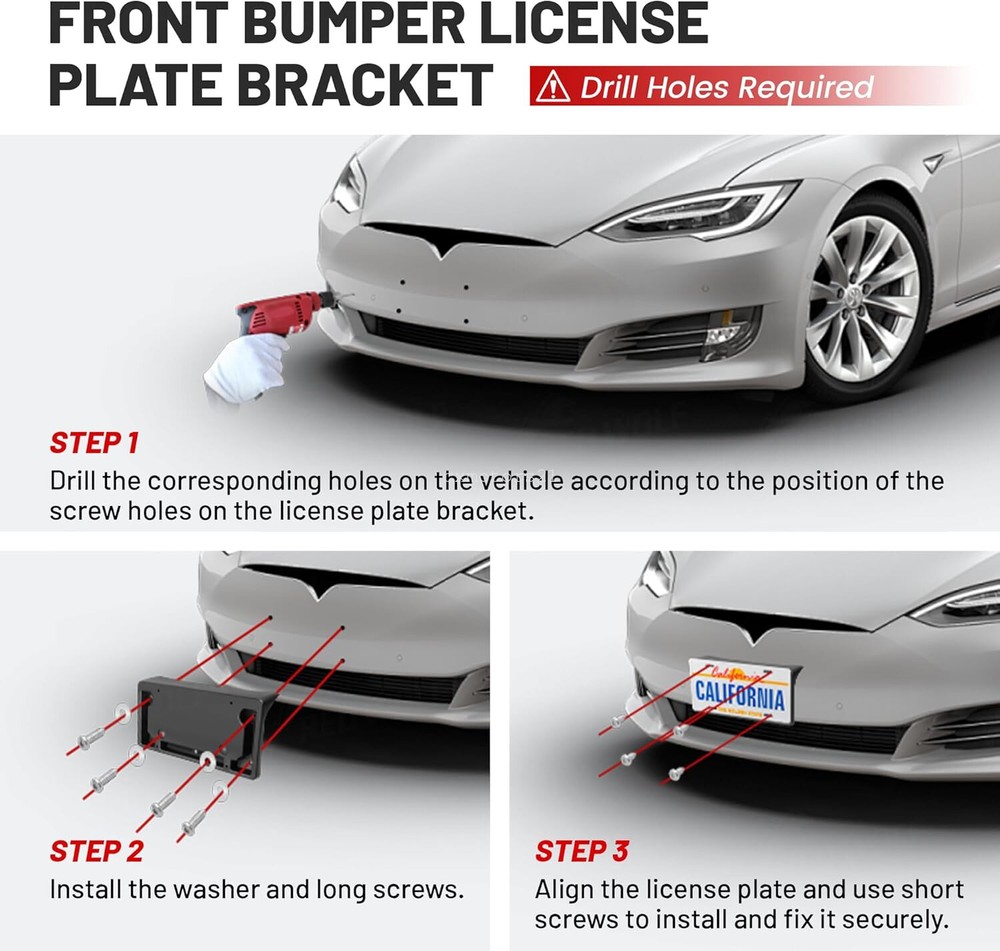 For 2017-2024 Tesla Model 3 Front Bumper Mount License Plate Bracket Holder Kit