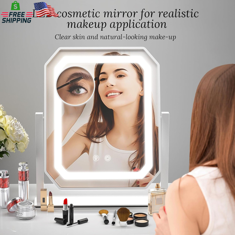 Lighted Makeup Mirror, 3 Colors for Precise Application, Touch Control Brightnes