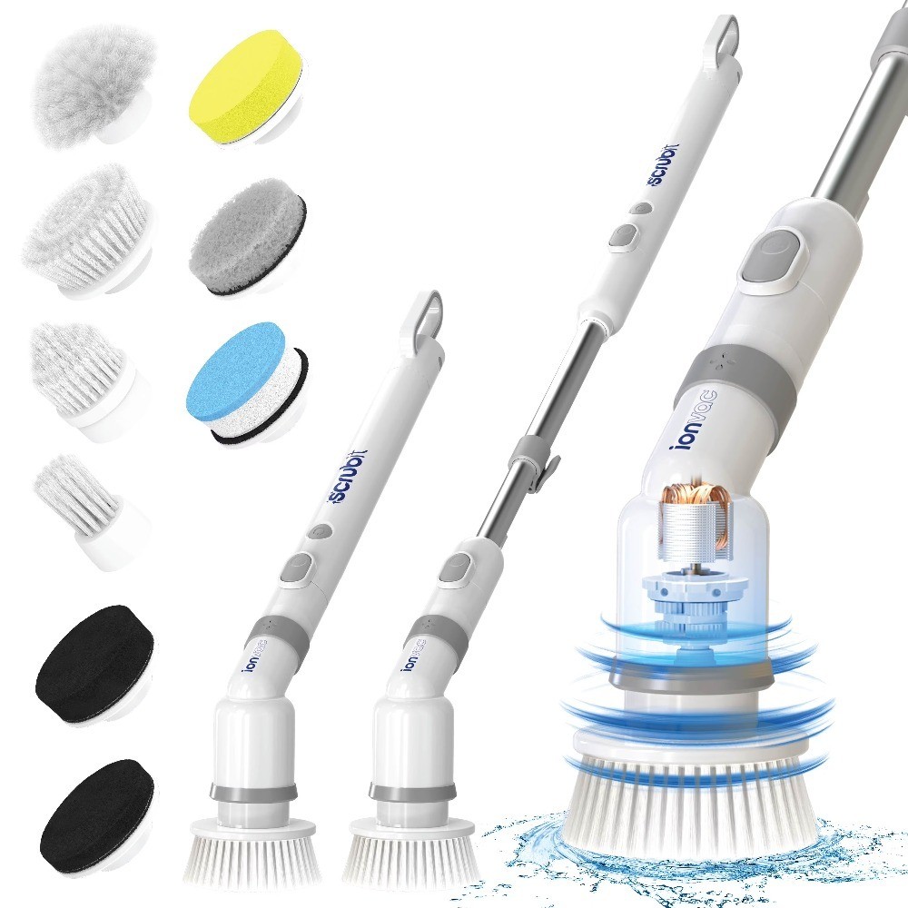 Rechargeable Cordless Electric Spin Scrubber Brush with 9 Replaceable Brush