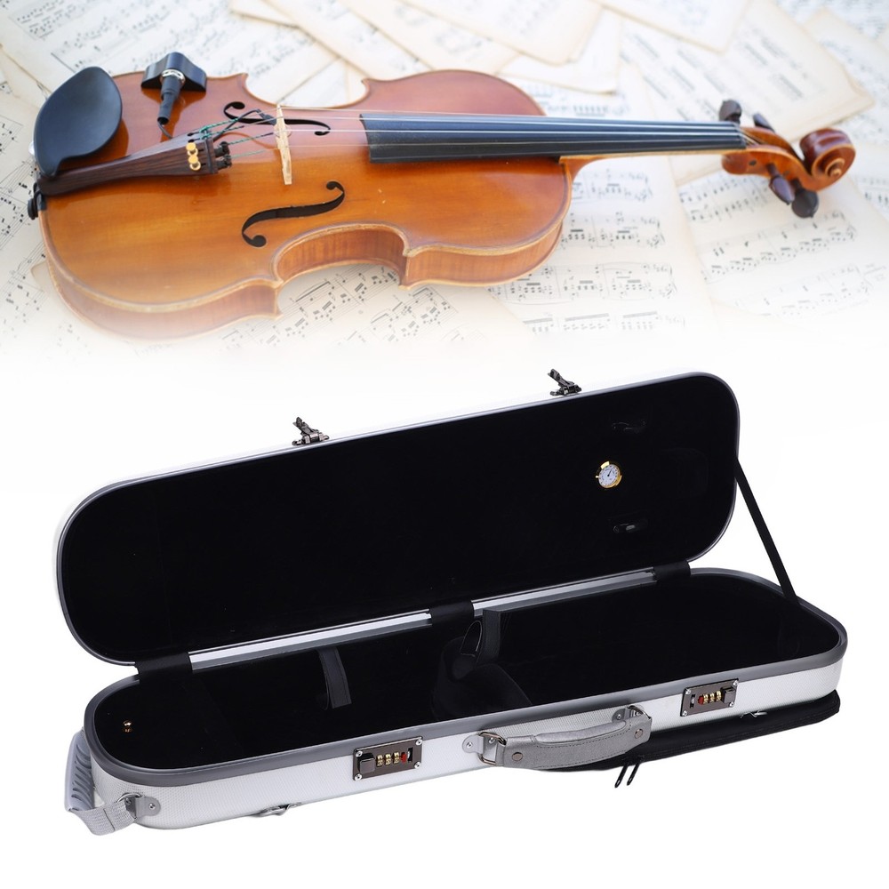 4/4 Violin Case White Carbon Fiber Violin Storage Box with Passwork Lock Strap