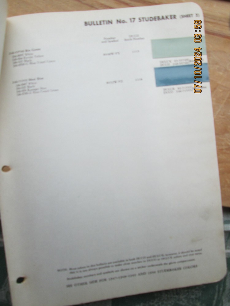 1951 STUDEBAKER Color Chip Paint Brochure Chart by Du Pont