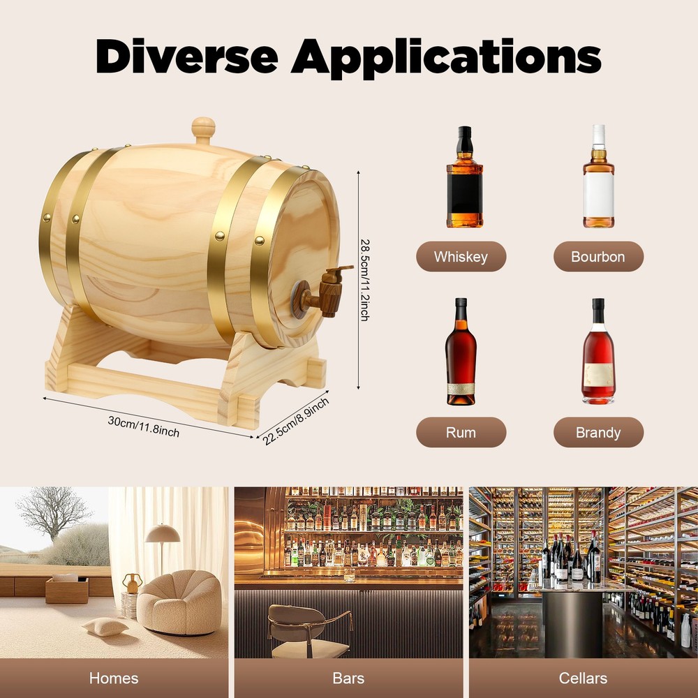 5L Wood Wine Barrel with Stand & Faucet For Hotel Bar Kitchen Whiskey and Wine