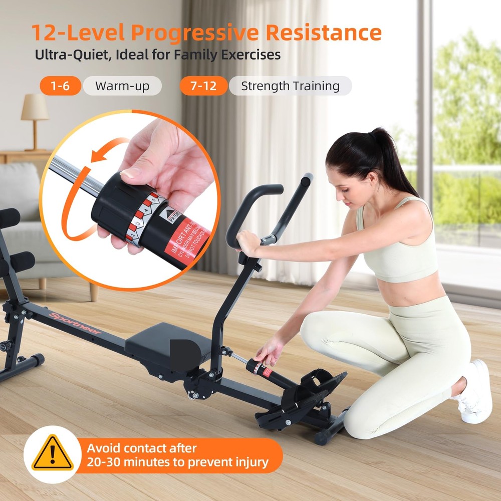 Foldable Rowing Machine for Home, Hydraulic Rowing Machine with 12-Level Resi...