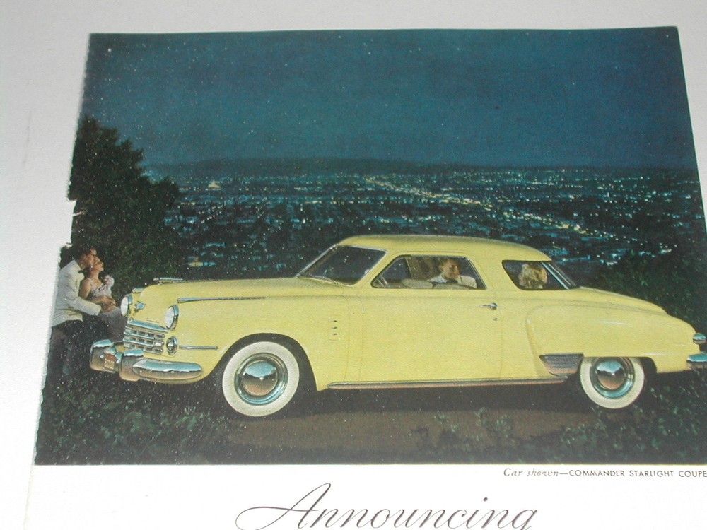 1949 Studebaker advertisement, STUDEBAKER Commander Starlight Coupe color photo