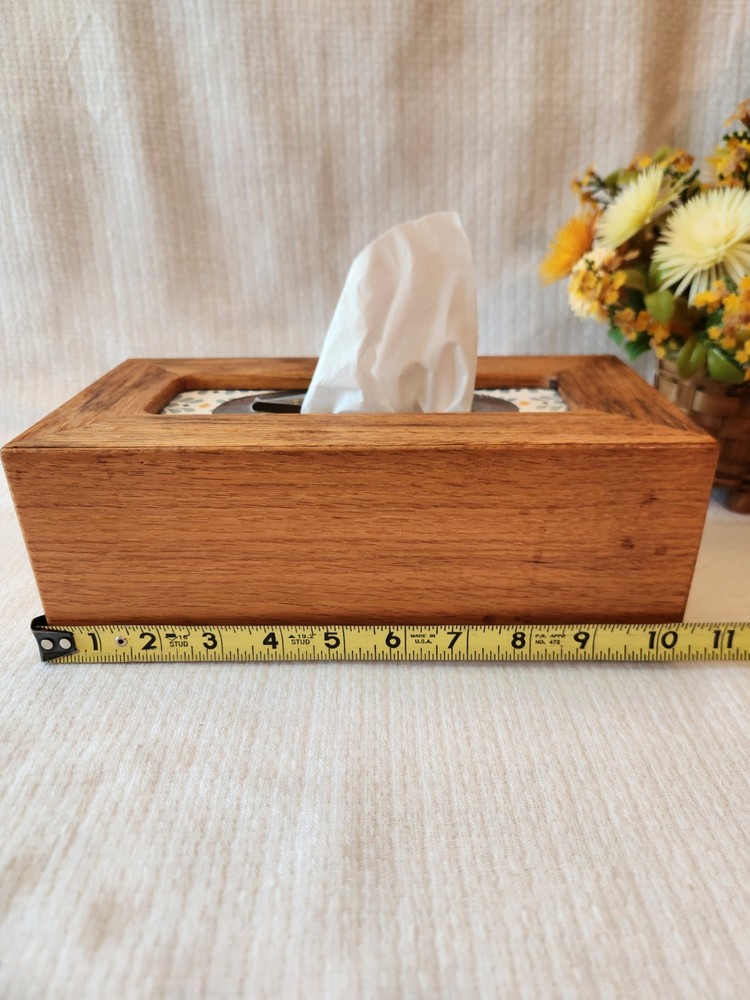 Vintage Handmade Tissue Box Cover Solid Oak Tissue Dispenser Rectangle Rustic