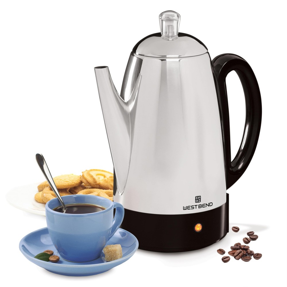 West Bend Electric Percolator Classic Style Coffee Maker with 12-Cup, Silver