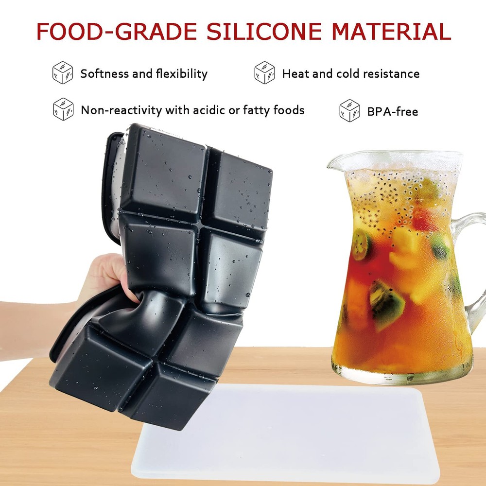 Large Ice Cube Tray with Removable Lid, Big Silicone Square Ice Cube Mold Reusab