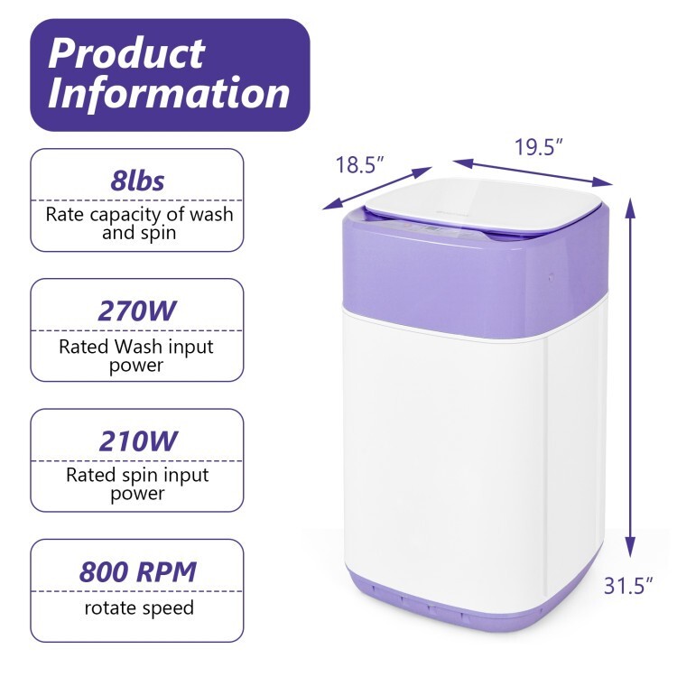 8lbs Washing Machine Fully-Automatic Portable Compact Laundry With Drain Pump