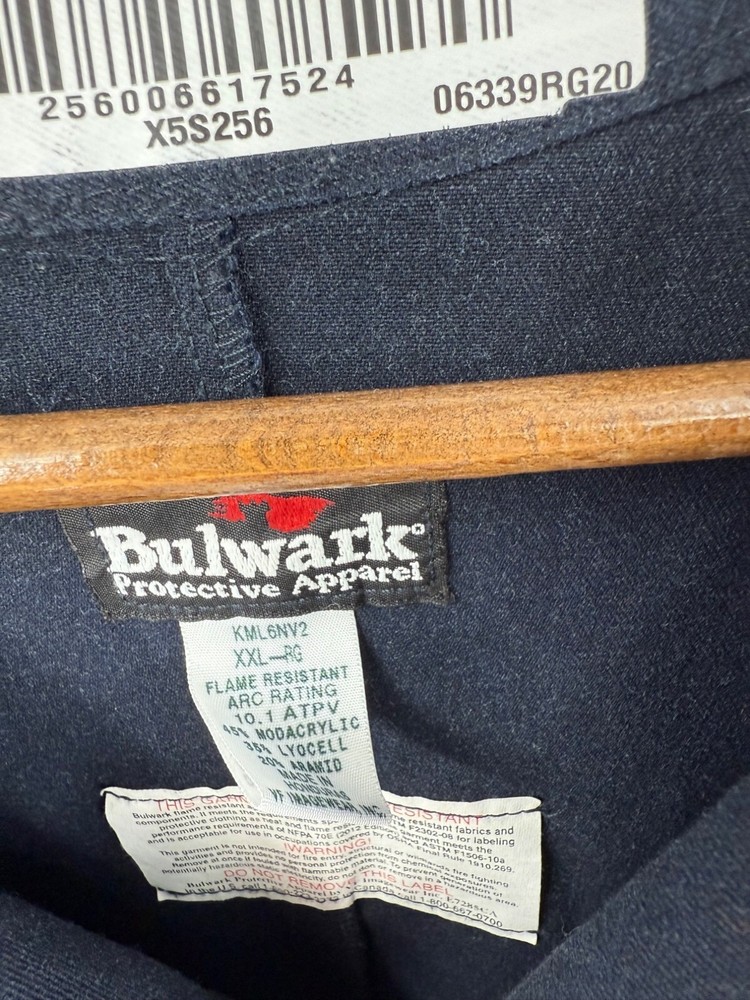 Bulwark FR Fire Retardant Concealed Snap Front Navy Blue Lab Coat Size XXL