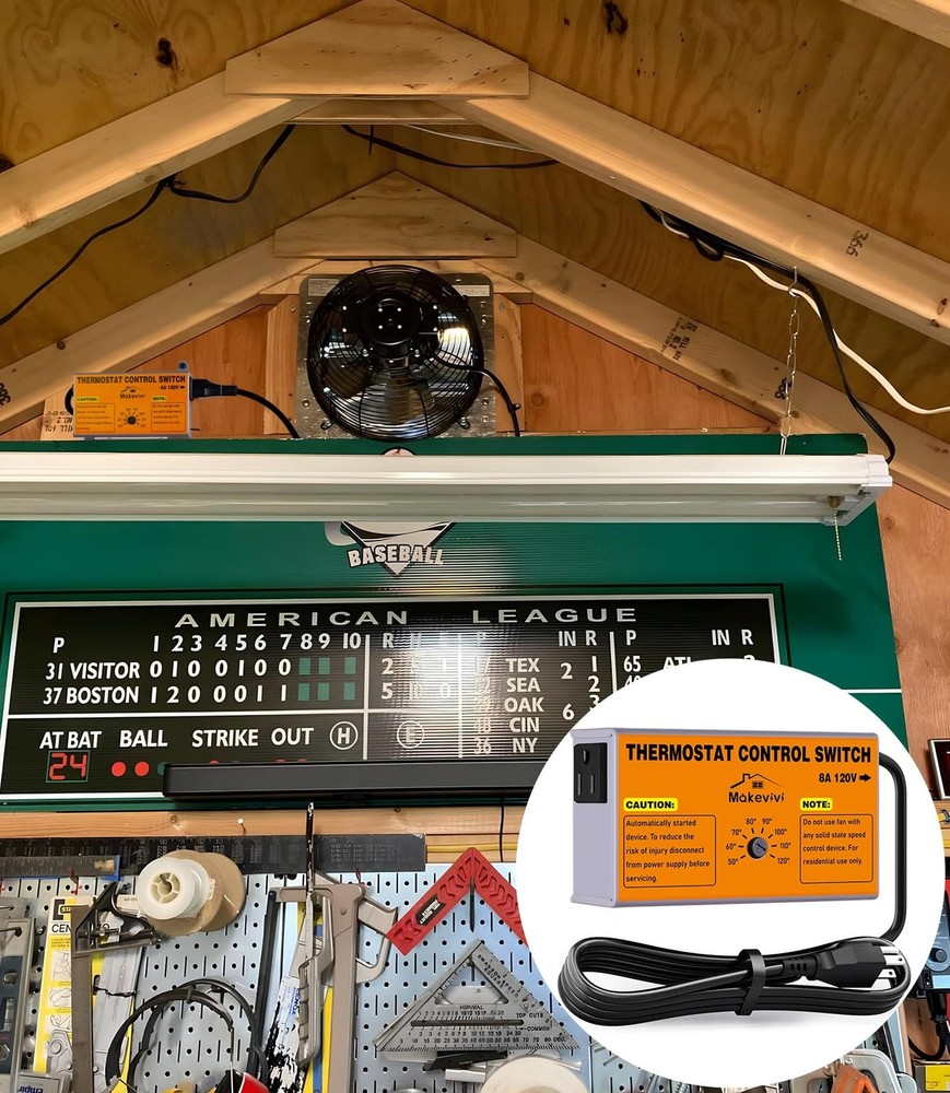Attic Fan Thermostat-Control, Adjustable Thermostat with Overload Protector, ...