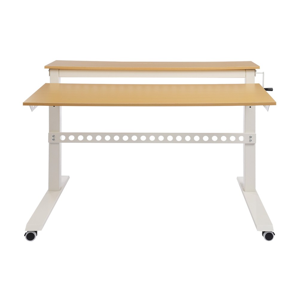 2-tier Standing Desk Adjustable Rolling Compiter Desk With Crank Handle