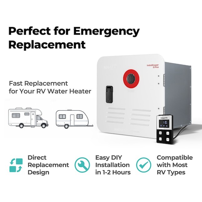 FOGATTI RV Tankless Water Heater Propane 55,000 BTU w/15"x15" White Door