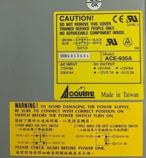 Acquire ACE-935A Power Supply
