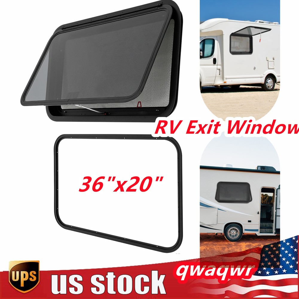 36"x20" RV Emergency Push Out Exit Window w/ Trim Ring & Screen Camper Trailer