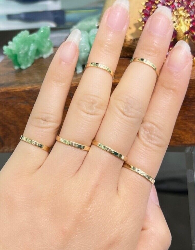 2mm 18K Solid Yellow Gold Handcraft Unisex Square Wedding Stackable Ring Band