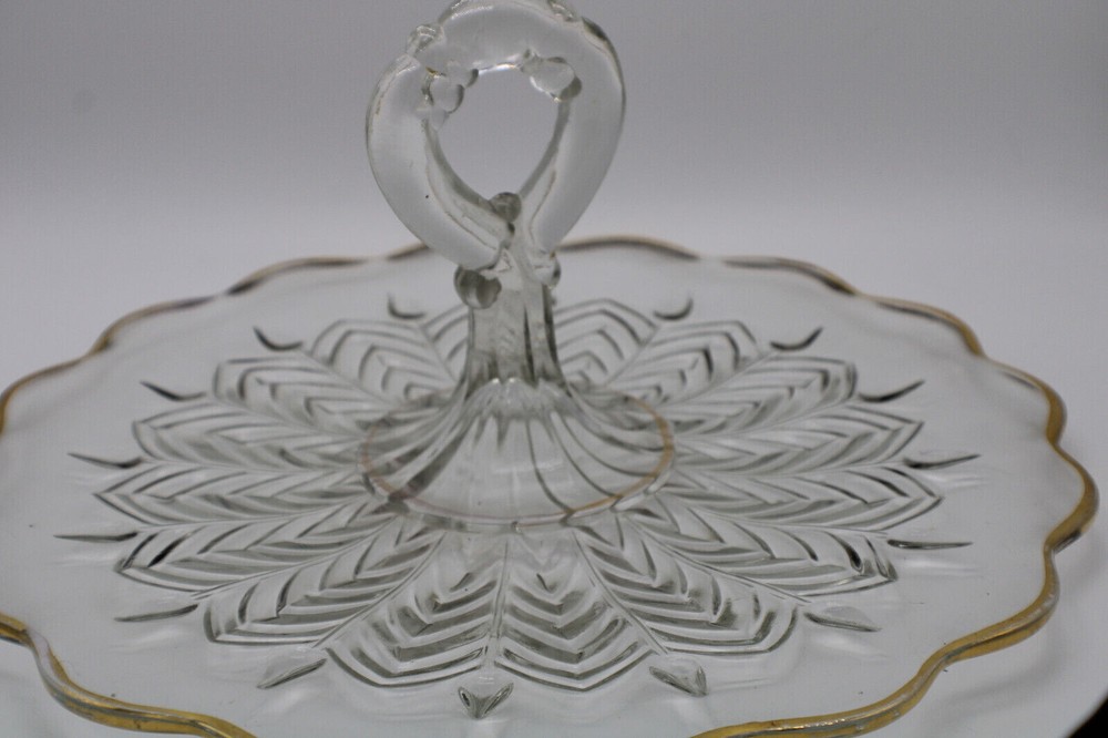 Clear Gold Trim Cookie Plate With Handle