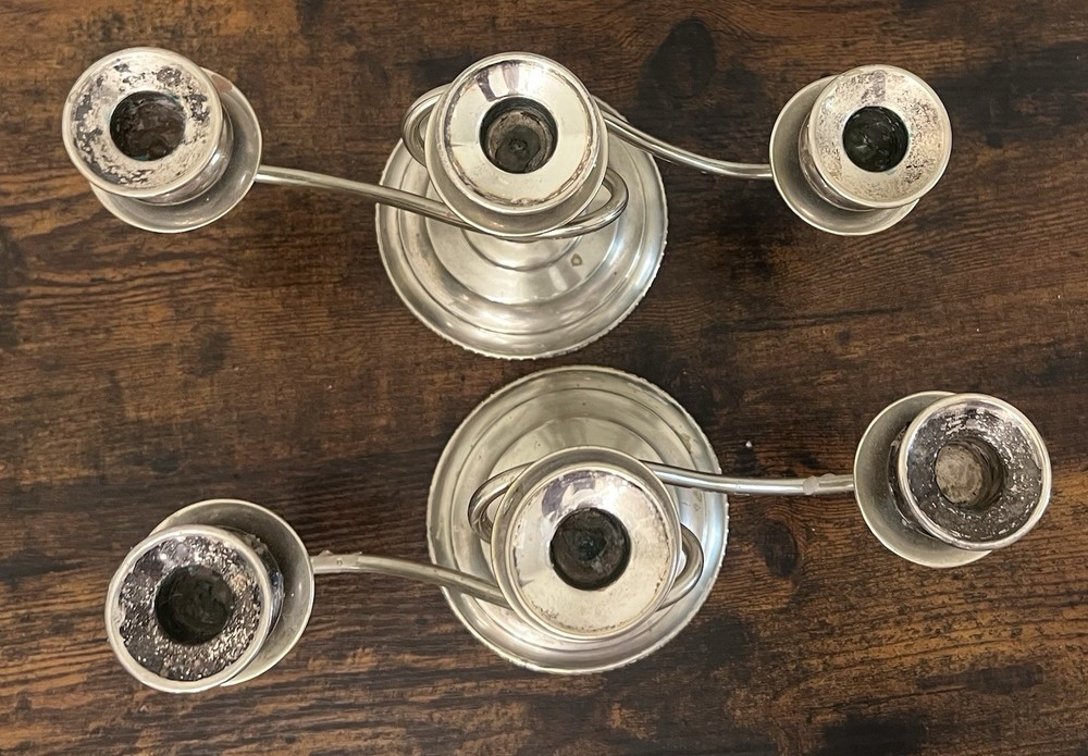 Pair Nickel Silver Moveable Twisted Arms Candelabra