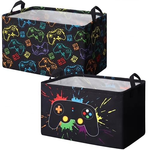 2 Pcs Gamer Laundry Basket Hamper Foldable Rectangle Kids Laundry Baskets Boys