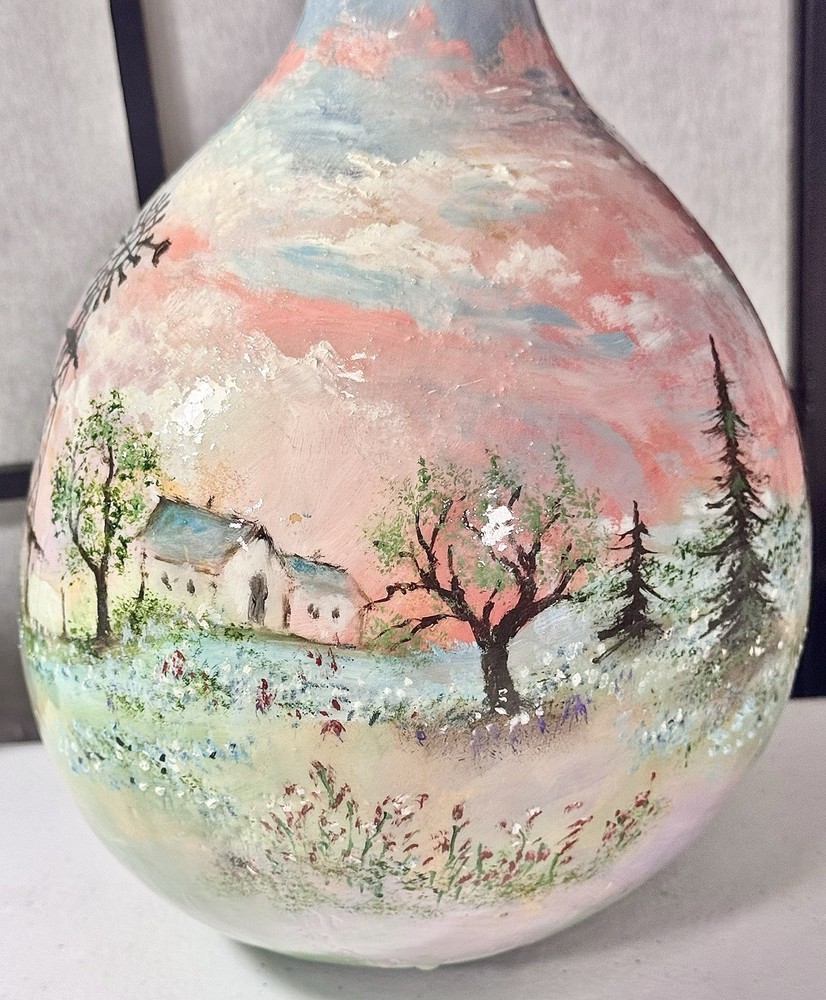 Hand painted Gourd Western Scene Signed!