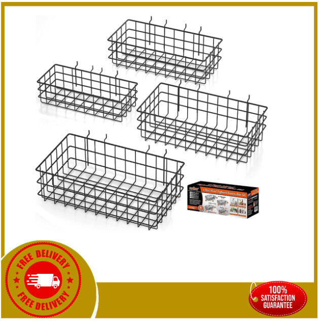 Peg Board Bins and Baskets 4 Pack Square Style 4 Size Pegboard Baskets and Bins