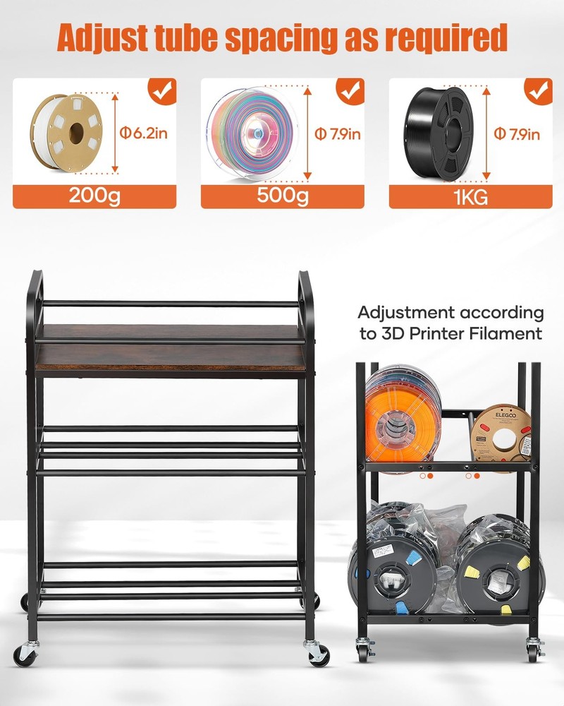 3D Printer Filament Storage Rack - Rolling Spool Holders with Wheels, Heavy D...