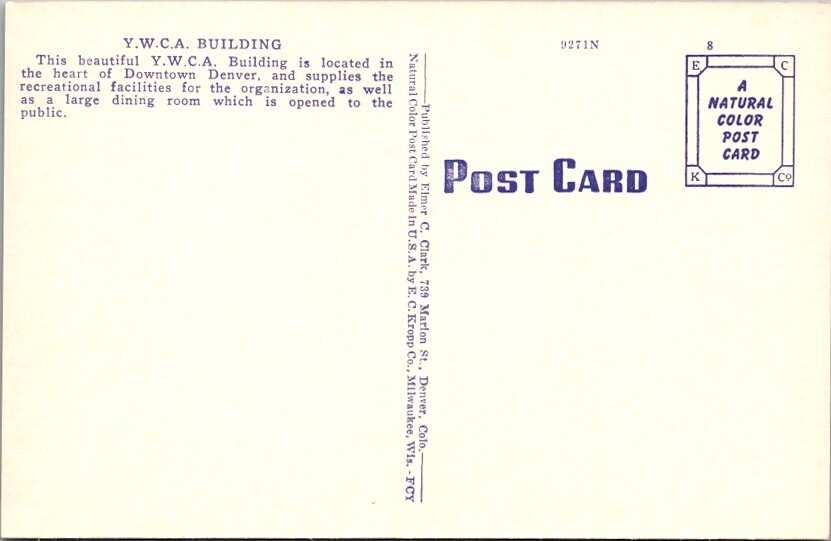 YWCA Building Denver Co. Linen Postcard
