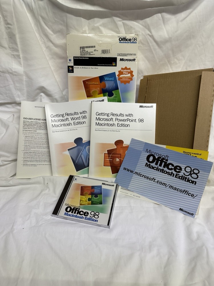 Microsoft Office 98 Macintosh Edition Complete W/Booklets  - Untested - Big Box