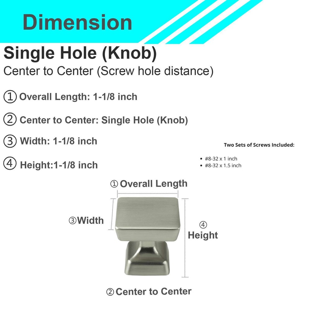 Square Brushed Nickel Solid Cabinet Handles Pulls Knob Kitchen Bathroom Modern