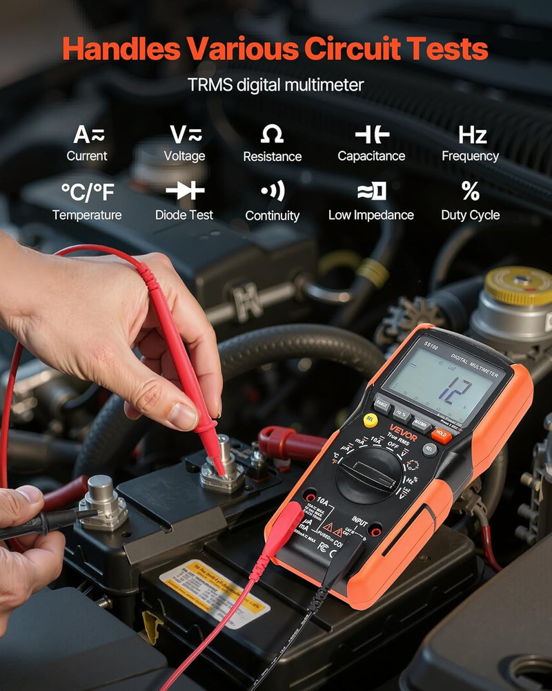 Digital Multimeter, 6000-Count TRMS DC/AC Voltmeter Current Tester, Auto-Ranging