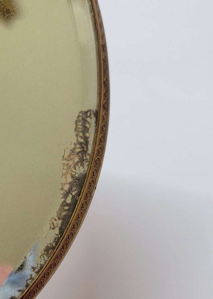 Vintage Handheld Mirror Pink with Brass Handle BEAUTIFUL