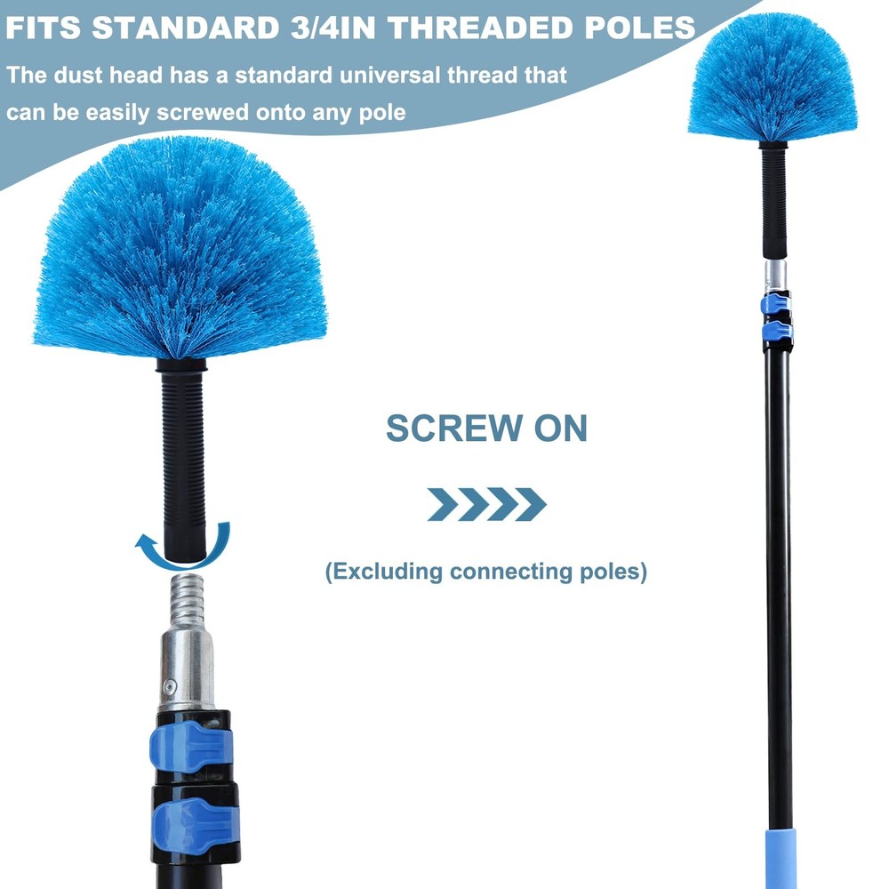 2 Pack Blue Robust Cobweb Duster Head Brush//Superior Twist-On Web Cleaning Tool