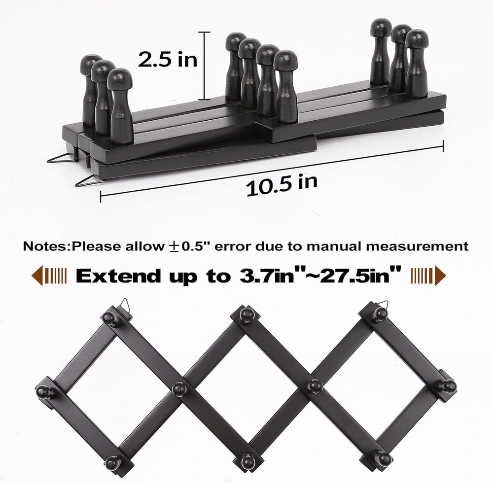 Expandable Hat Hanger Wall,10 Wall Hooks Organizer Hat Coat Cap Mug Space Saving
