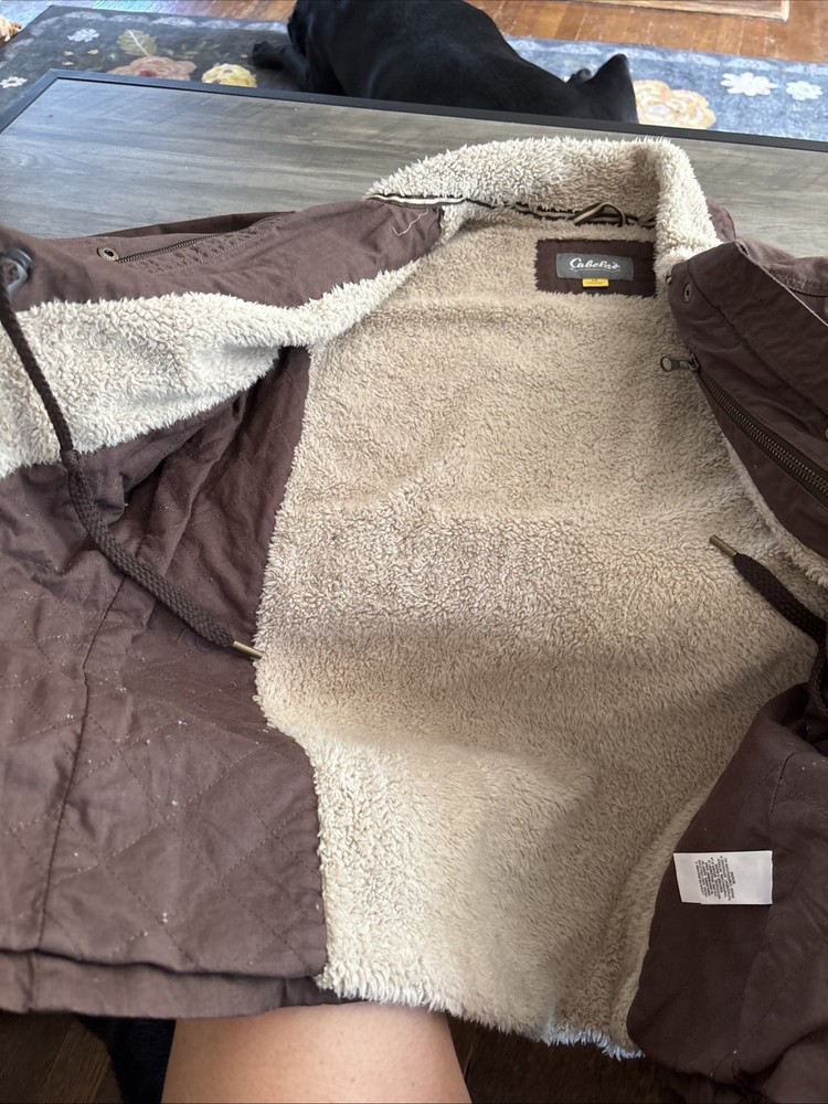 Cabelas Brown Hunting Jacket Lined Size Large Regular Zipper Pockets EUC