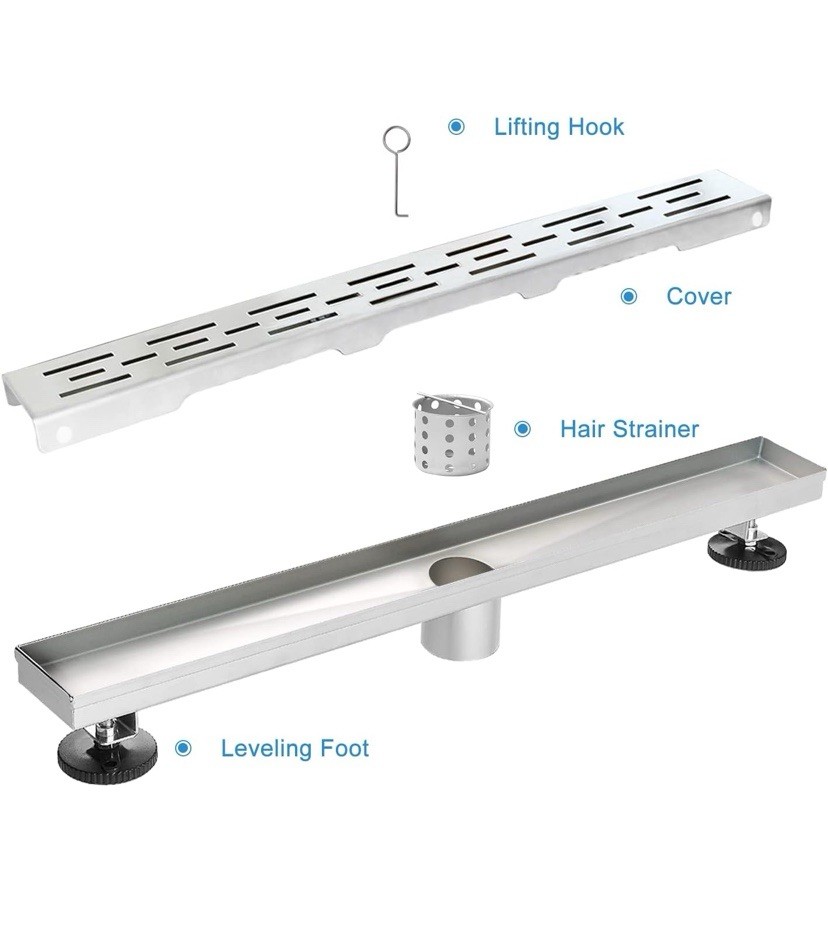Linear Shower Drain, Shower Drain 36 Inch with Bar Pattern Grate, AISI 304