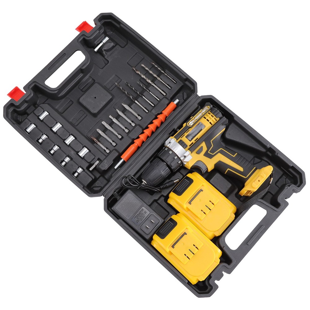 21V Cordless Drill Driver Set 2-Speed Hammer Drill with 2 Battery