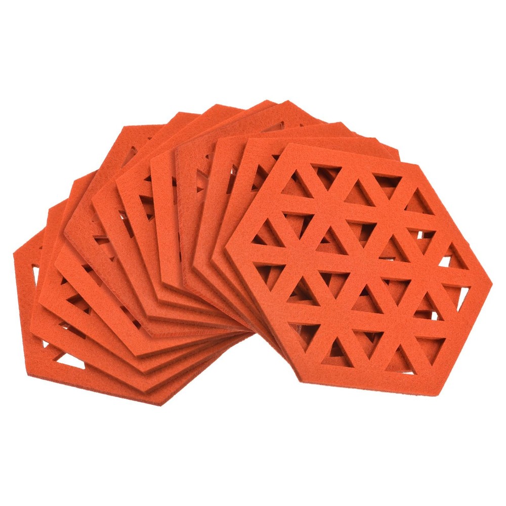 Felt coasters 12pcs hexagonal pads coasters, orange