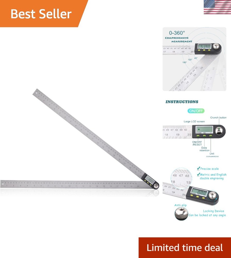 Durable Digital Angle Finder & Ruler Combo - Accurate 360-Degree Measurement