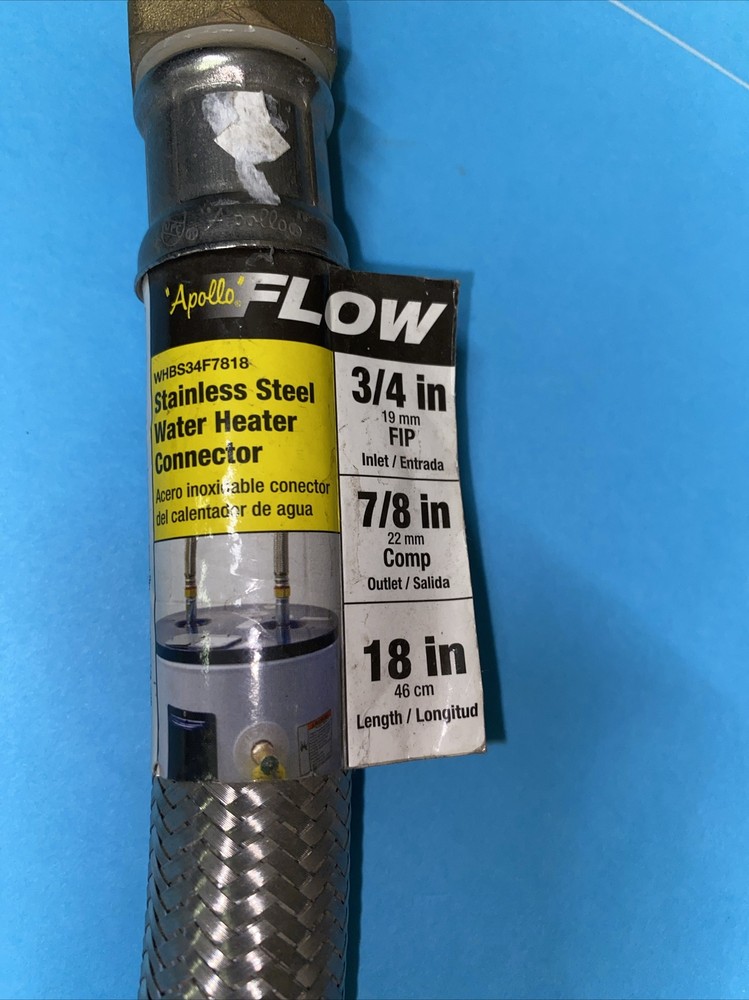 Heater Connector Stainless Steel Water Apollo Flow 3/4in FIP 7/8in COMP 18in