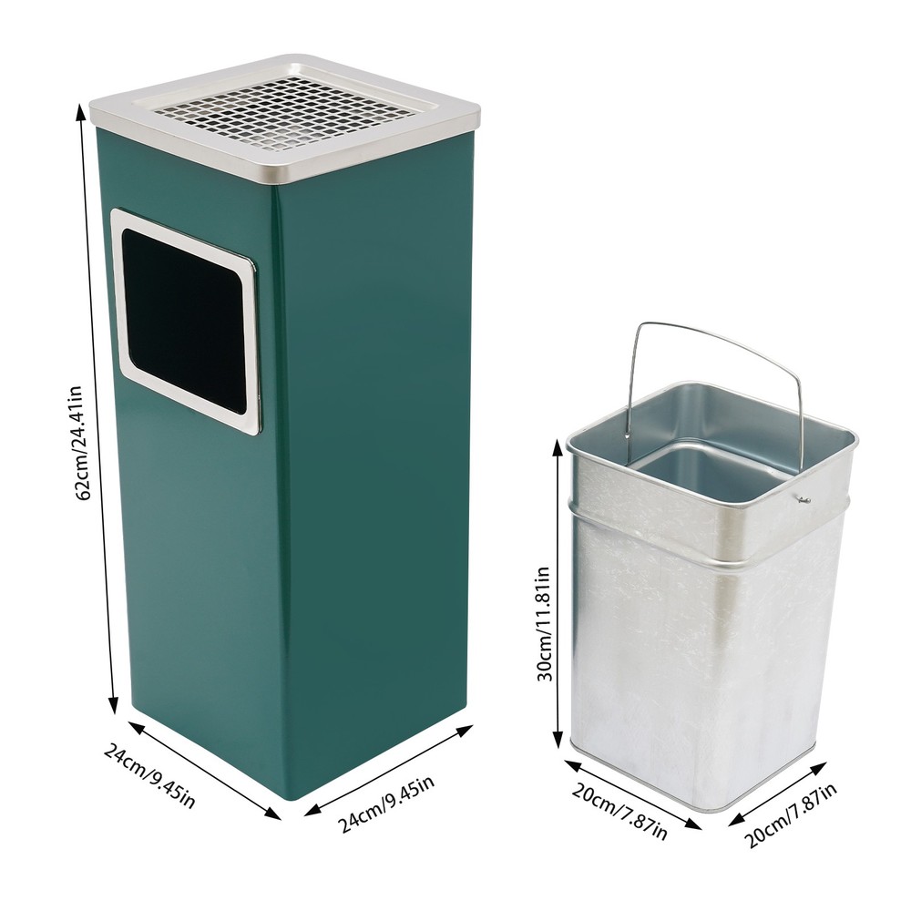 Trash Bin Outdoor Waste Container Square Trash Can w/ Removable Inner Can