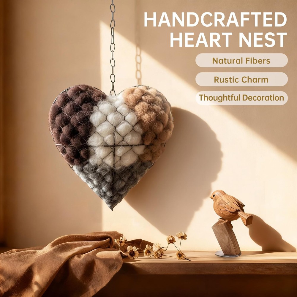 Handmade Fiber Bird Nesting Heart, Nesting Material for Wild Bird, Refillable...