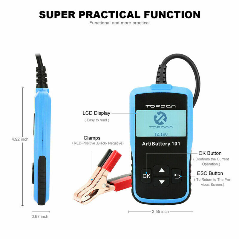 2025 TOPDON AB101 Battery Tester 12V Load Charging System Analyzer 100-2000CCA