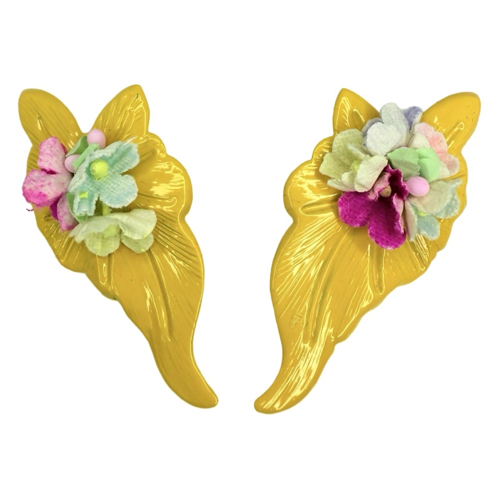 Yellow Earrings Flower Bouquet Statement  2.5" Floral Spring Summer