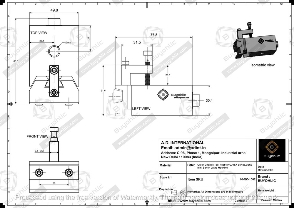 Quick Change Tool Post Set for CJ18A Series C2/C3 Mini Bench Lathe Machine