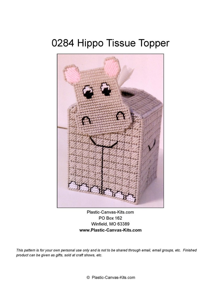 Hippo Tissue Topper-Plastic Canvas Pattern or Kit