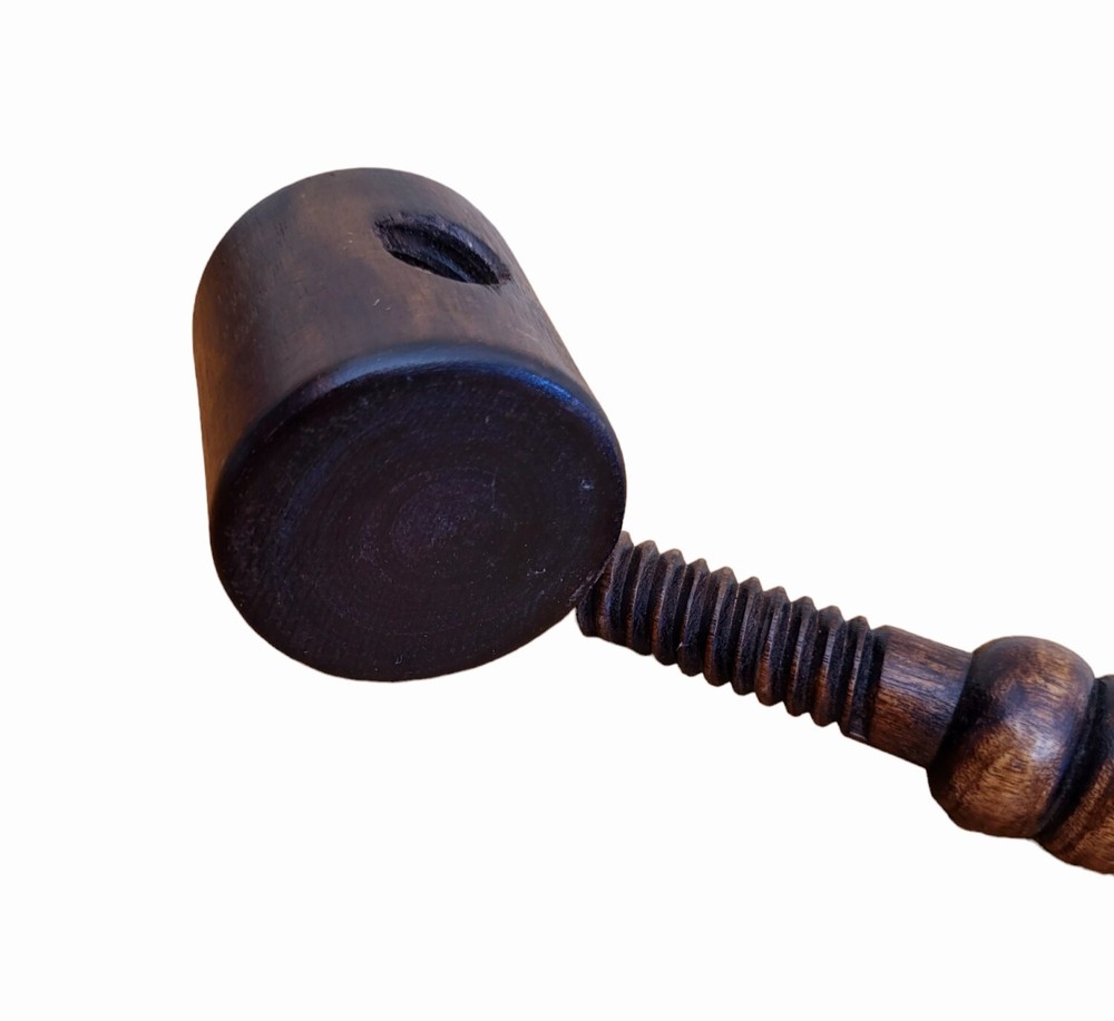 Vintage Solid Wooden Screw Nutcracker Pipe Shaped Nut Cracker Removable Handle