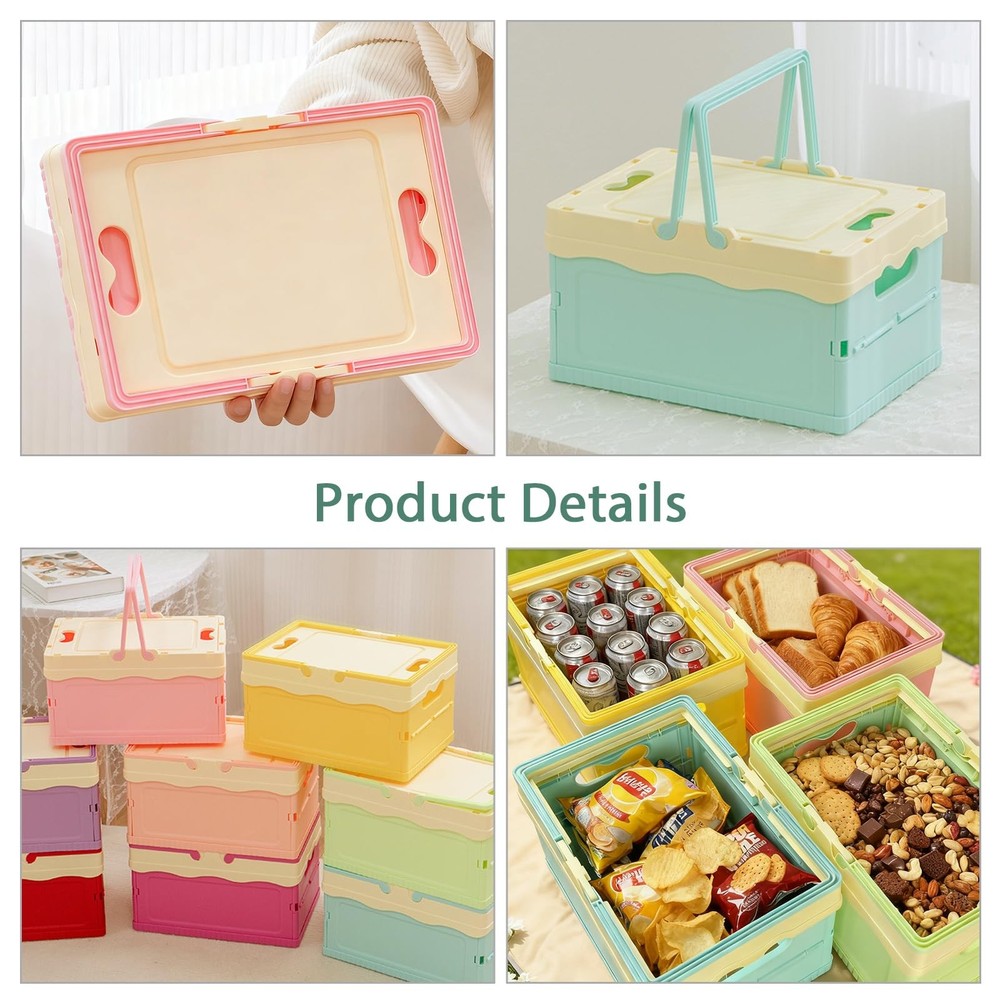 Pastel Plastic Storage Bin with Lid Small Cute Foldable Pastel Crates Plastic...